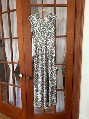 Calvin Klein Gray and White Silky Satin Maxi Dress